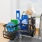 Fikoksol Large Sponge Holder for Kitchen Sink, 90-Degree Sink Caddy Organizer with Drain for Kitchen Countertop Corner, Metal Rust Proof Soap Sponge Dish Brush Sink Rack Holder Kitchen Storage Ideas