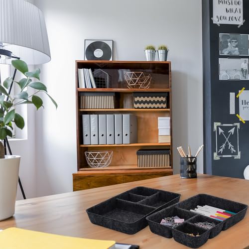 Welaxy 2-piece Junk Drawer Organizer bin 4 Compartments Office home dorm 2 dividers Felt Trays Drawers Multi-Purpose Storage (Charcoal x 2) - color: Charcoal