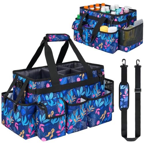 Cleaning Organizer, Large Caddy Bag for Supplies, Housekeeper's Bag with Handle (Blue Leaf) - color: Blue Leaf, size: Large