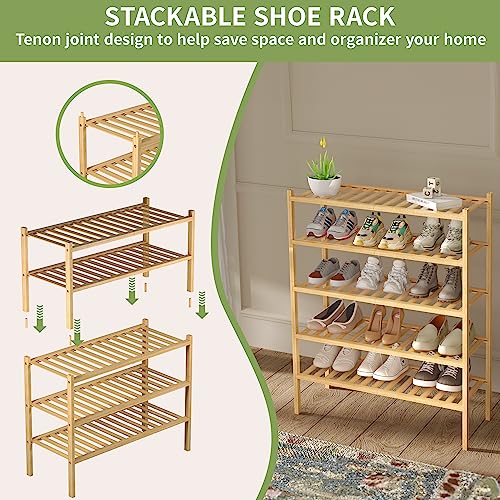 ROMGUAR CRAFT 3 Tier Bamboo Shoe Rack for Closet Free Standing Wood Shoe Shelf Storage Organizer for Entryway Small Space Stackable 27"x11"x20" (Natural) - color: Natural, size: 3 Tier
