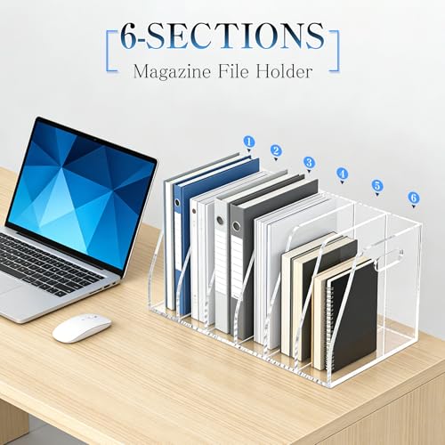 6-Tier Clear Acrylic File Holder, Vertical Document Organizer for Magazines, Binders, Notebooks & Envelopes - Multi-Purpose Desk Storage for Home Office（B5,6 Sections） - size: B5, 6 Sections