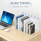 6-Tier Clear Acrylic File Holder, Vertical Document Organizer for Magazines, Binders, Notebooks & Envelopes - Multi-Purpose Desk Storage for Home Office（B5,6 Sections） - size: B5, 6 Sections