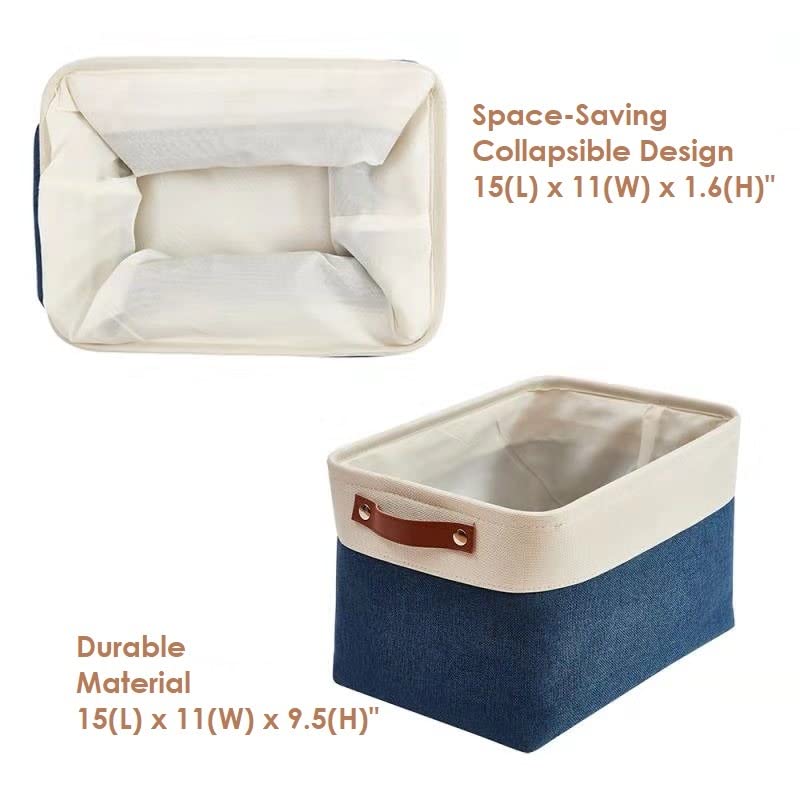 DECOMOMO Storage Bins, Large Fabric Storage Baskets for Shelves, Decorative Linen Closet Organizer, 15 x 11 x 9.5 inches (Navy Blue & White, 4 Pack) - color: Blue Navy and White, size: Large/4P
