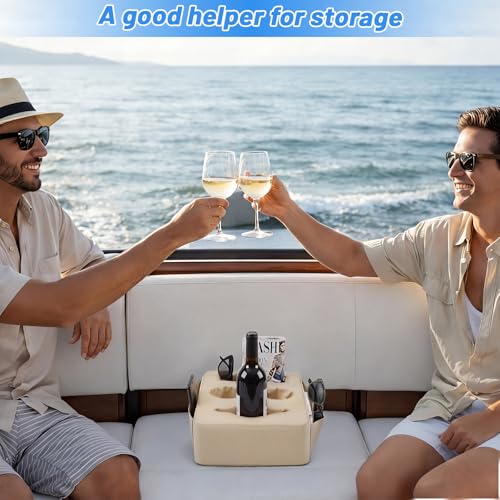 BBTO Pontoon Cup Holder, Boat Seat Cup Holder Sofa Organizer with Side Pockets Anti-Slip PU Leather Portable Three Drink Beverage Holders for Pontoon Boat Sofa Rv Couch Car Back Seat