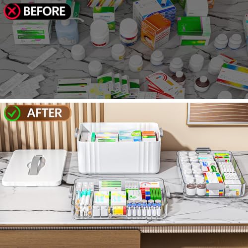 ARSTPEOE 3-Tier Medicine Organizer - Portable Medicine Cabinet with Plastic Handle, Multipurpose Medical Box, Pill Organizer, Empty First Aid Kit for Home - size: Extra Large 3 Tier