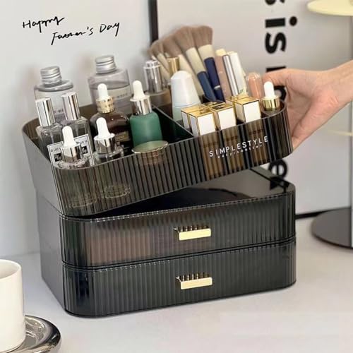 MIUOPUR Stackable Makeup Organizer Drawers, Bathroom Vanity Organizers and Storage, Ideal for Desk and Dresser Countertops, Great for Cosmetics, skincare, Lipsticks, Nail Care -Black - color: Clear Black, size: Drawer Only