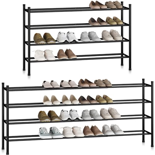 STORAGE MANIAC Long Expandable Shoe Rack, 24 Pairs Metal Wide Stackable Shoe Rack, Adjustable Shoes Shelf, Freestanding Shoes Organizer for Closet, Entryway, Hallway, Garage, Front Door, 4 Tiers - size: 4-tier