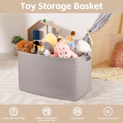 OIAHOMY 118L XXXLarge Cotton Rope Storage Basket, Oversized Blanket Basket, Used for Organizing Dirty Clothes in Living Room, Bedroom, Nursery, Dog Toy Storage Bins, 25" x 17" x 16",Grey - color: Grey