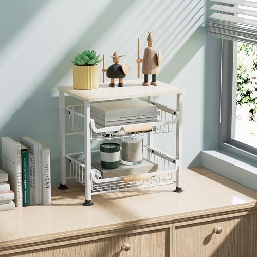 NiuYichee 3-layer Kitchen Fruit Storage Basket Snack Rack, Countertop & Desktop Pull-out Metal Basket with Handle, Organizers - color: Black 3-layer Rack