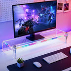 Acrylic Monitor Stand with WRGB Lights, Music Sync Clear Desk Riser with App & Button Control, Off Desktop Shelf for Gaming Setup and Home Office, Computer, Laptop, Printer, 23.6 Inch
