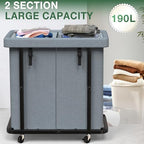50 Gal(190L) High Grade Large Laundry Basket with Wheels, Rolling Laundry Hamper, Laundry Cart with Metal Frame and Removable Bag Design, Suitable for Laundry Room, Bedroom (Grey, 2 Section 190L) - color: Grey, size: 2 Section 190L