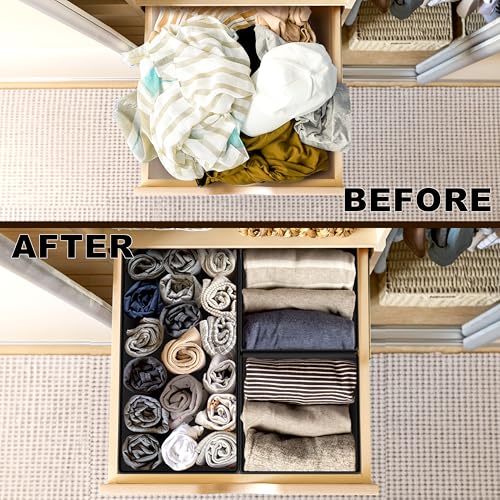 Simple Houseware Underwear Drawer Organizer for Lingerie/Undergarment/Bra/Panty/Sock/Onesie, Set of 6, Black - color: Black, size: Set of 6 - 2L / 2M / 2S