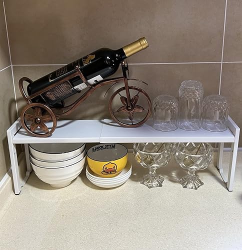 Expandable Cabinet Shelf Organizer 16-26" L Stackable Kitchen Counter Shelf Rack Stand Sink Riser Countertop Storage White (Narrow 5.1”D) - color: White, size: 5.1"D (narrow) - 1 Pack