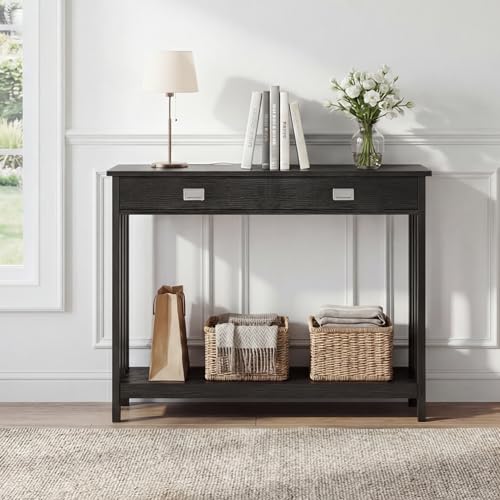 ChooChoo 39" Black Entryway Table with Drawer, Narrow Console Table with Storage Shelf, Sofa Table for Living Room, Entryway, and Hallway - color: Black, size: 11.8"D x 39.4"W x 31.5"H