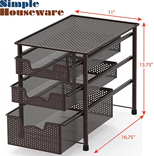 Simple Houseware Stackable 3 Tier Sliding Basket Organizer Drawer, Bronze - color: Bronze, size: 3-Tier