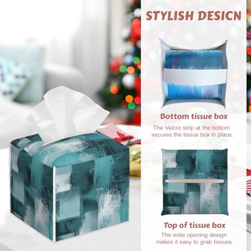2 Pcs Abstract Grunge Blue Tissue Box Cover Leather Tissue Box Holder Square Facial Paper Organizer Dispenser for Bedroom Dresser Night Stand Office Desk - color: Abstract Grunge Blue