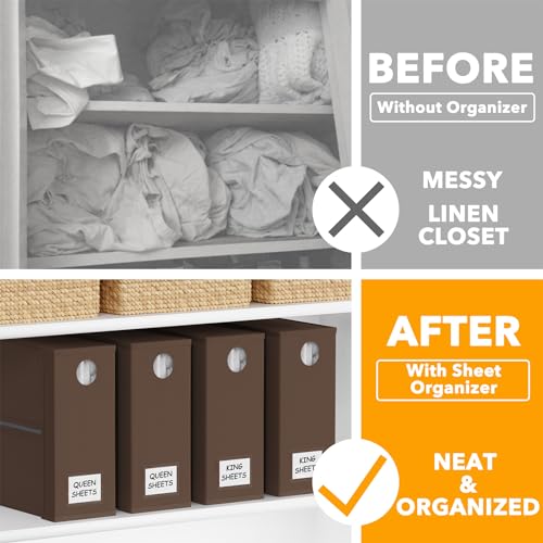SpaceAid 4 Pack Bed Sheet Organizers and Storage, Foldable Sheet Organizer for Linen Closet, Sheets Set Folder Keeper with Window XL (Queen & King Size) Bedding Container (Brown, 4 Pack) - color: Brown, size: 4 Pack
