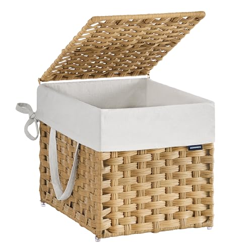 SONGMICS Laundry Hamper with Lid, 9.5 Gallon (36 L) Synthetic Rattan Clothes Laundry Basket with Lid and Handles, Foldable, Removable Liner, Goose Yellow ULCB136Y01 - color: Goose Yellow, size: 36 L