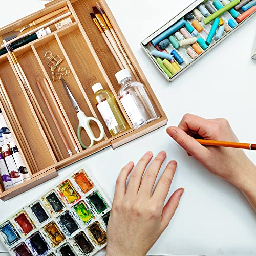 2-Piece Bamboo Silverware Organizer, Expandable Kitchen Drawer Organizer for Cutlery and Utensils, Multifunction Adjustable Bamboo Wood Cutlery Tray in Drawer for Flatware, (Natural) - color: Natural, size: 7 Slots Expandable-2Pack