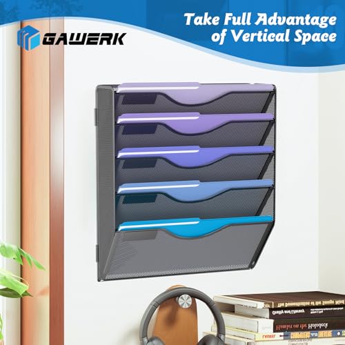 Gawerk 5 Tier Hanging Wall File Organizer, Mesh Mail Paper Orgnization Hanging File Folder Holder for Home Office, Black - color: Black, size: 5-T