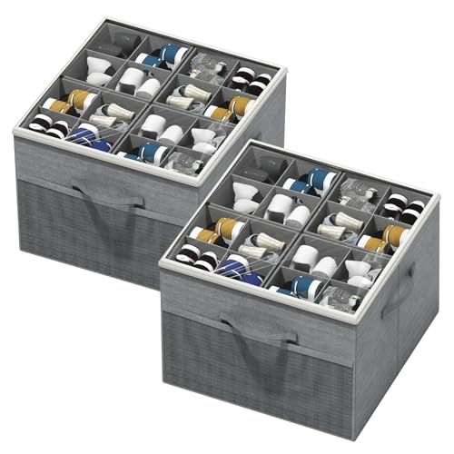 Aokeyee Shoe Organizer for Closet,2 Pack Foldable Shoe Storage Organizer Box Bin with Adjustable Dividers and Clear Cover, Fits up to 16-32 Pairs - color: Grey, size: 2 PCS