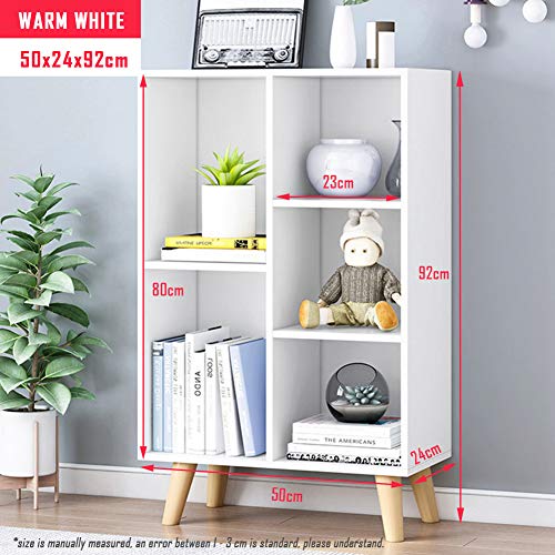 IOTXY Wooden Open Shelf Bookcase - 3-Tier Floor Standing Display Cabinet Rack with Legs, 5 Cubes Bookshelf, Warm White - color: Warm White, size: 50CM
