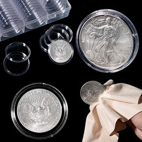 60 Pieces 41mm Coin Holder Silver Eagles Coin Capsules Clear Plastic Storage Organizer Box for Coin Collection Supplies Coin Holders for Collectors