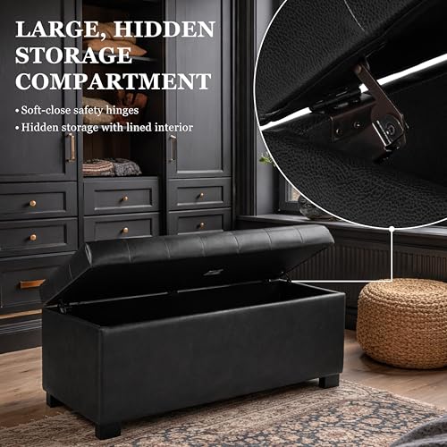 HomePop Large Tufted Storage Bench - Classic Black - color: Classic Black