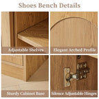 BERRYMERRY 39.4" Fluted Shoe Storage Bench for Entryway,2 Tier Shoe Cabinet Bench with Adjustable Shelf,Bench for Bedroom End of Bed (Natural, 13.8”D x 39.4”W x 18.5”H) - color: Natural