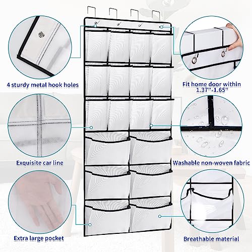 2 Packs Over the Door Shoe Organizer, 36 Large Mesh Pockets Hanging Shoe Boots Rack Holder, Closet Hanging Organizers for Storage Sneakers High Heeled Shoes Slippers (White) - size: 36 Pockets