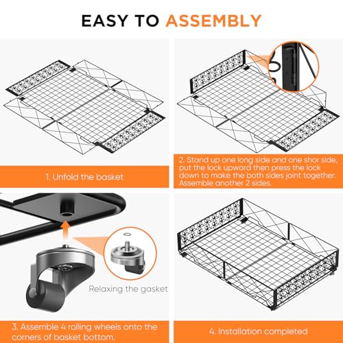 Under Bed Storage with Wheels, Rollable Under Bed Storage Container, Foldable Metal Under Bed Organizer for Bedroom Clothes Shoes Blankets Storage (2black, Black) - style: 2 Pack