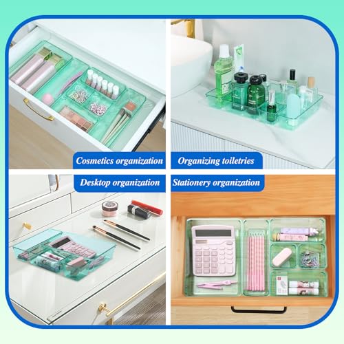Kitchen Desk Drawer Organizers Storage for Office, Small Acrylic Vanity Trays Makeup for Drawer Bathroom Plastic Make up Organizers 25 Pcs Green - color: Clear Green