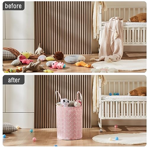 Large Storage Basket for Girls and Boys, Collapsible Laundry Hamper with Long Handles, Toy Bins for Nursery, Kids Room Décor - color: Pink Geometry, size: 2 Pack