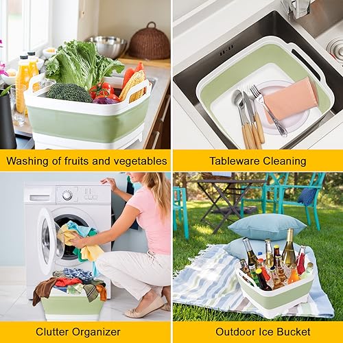 Collapsible Dish Tub 9L-Collapsible Basin Bucket Portable Sink-Outdoor Multiuse Foldable Sink Tub Wash Dish Basin for Kitchen Basin RV Camping (Green) - color: Green