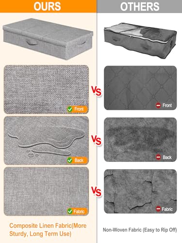 punemi Under Bed Storage With Lids, 2 Pack Large Underbed Storage Containers Clothes W/ 3 Handles, Foldable Low Profile Stackable Drawer Organizer Bins Box for Blanket Shoe Bedroom, 31.1*15.7*6inch - color: Grey-2pack, size: 6 inch Tall