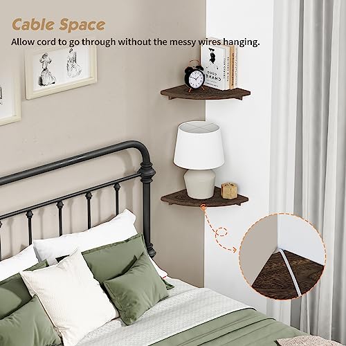 Forbena Floating Corner Shelves for Wall Set of 4, Small Corner Bookshelf for Bedroom Books, Round Wooden Corner Shelf Wall Mount for Bathroom Plants, Kitchen, Living Room Decor (Dark Brown) - color: 3. Rustic Brown, size: 10" Depth