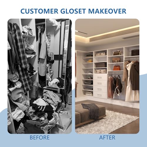2 Drawer Short Tower Closet Unit, Modular Closet System, Wood Closet System Organizer with Storage for Walk In Closets, Clothing Rack Closet for Hanging Clothes, Bedroom, White, 31.5"W - color: White, size: 31.5" Wide, style: 2 Drawer Short Tower