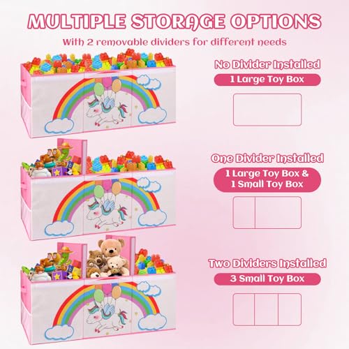 Extra Large Toy Box, Collapsible Storage Organizer with Lids, Sturdy Unicorn Toy Chest for Boys Girls, 40"x14"x16" Kids Storage Bin Box Baskets for Living Room, Playroom, Bedroom, Nursery - color: Pink