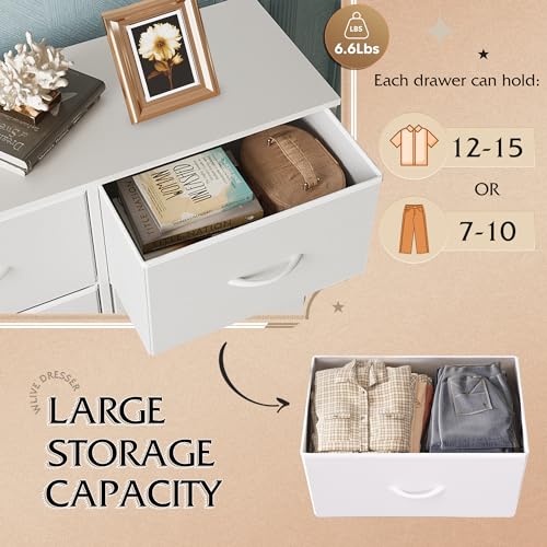WLIVE Fabric Dresser for Bedroom, Tall Dresser with 8 Drawers, Storage Tower with Fabric Bins, Double Dressers, Chest of Drawers for Closet, Playroom, Dormitory, White - color: White, style: General
