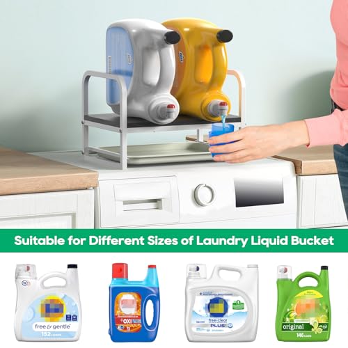 Laundry Detergent Holder Stand, Liquid Detergent Dispenser Shelf Organizer with Cleanable Drip Tray, Liquid Holder Stand Catcher for Laundry Room Organization and Storage (Flat-BlackWhite) - style: Flat-Black Wood