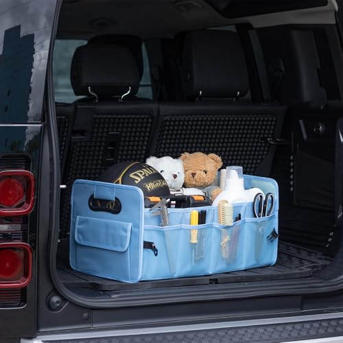 JiatuA Car Trunk Organizer, Car Organizers and Storage Collapsible Multi Compartment Container Box, Adjustable Car Accessories for SUV Sedan Truck, Standard Size, Light Blue - color: Light Blue, size: Standard