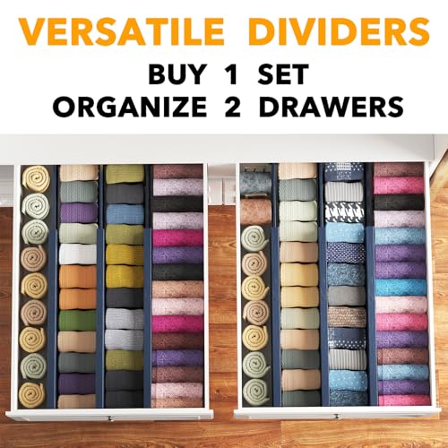 SpaceAid Bamboo Dresser Drawer Dividers 6 Pack, 4.65“ High Adjustable 17“-22” Drawer Organizers, Expandable Organization for Clothing, Clothes, Dressers, Navy Blue - color: NAVY BLUE, size: 4.65''H, 17''-22''L