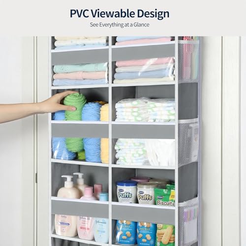 Yecaye Over The Door Organizer, 5 Tier Extra Large Behind Door Storage of 10 Compartments, 80lbs Heavy Duty Door Organizer Hanging with Clear Window for Closet Bedroom Pantry Bathroom, Grey - color: Grey, size: 5 Tier