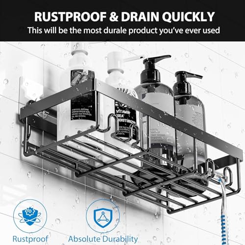 Moforoco Adhesive Shower Caddy Organizer Shelves Rack - 5 Pack Corner Bathroom Storage Organization, Home & Kitchen Decor Inside RV Accessories, Hanging First Apartment Household Camper Essentials - color: Black