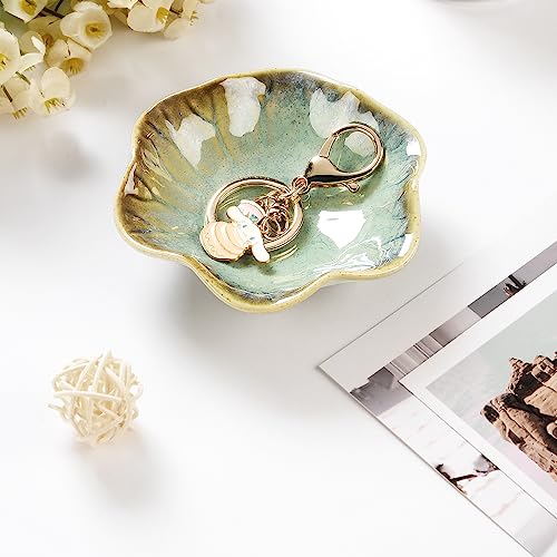 JAMEND CLXP 2PCS Ring Holder Dish, Small Key Bowl, Ceramic Trinket Tray Jewelry Dish Organizing Necklace Earrings for Mom Friend Sister, All Jewelries Are NOT Included. Crystal Green. - color: Crystal Green -2PCS