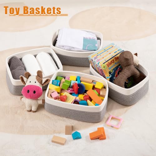 OIAHOMY 4 Pack Storage Baskets for Organizing, Small Bins for Shelves, Cute Decorative Storage Bins, Organizer Baskets for Gifts Empty,13''Lx8.7''Wx5.1''H, Grey/White - color: Grey/White, size: 13"*8.7"*5.1"