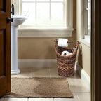 Creative Co-Op Boho Oval Braided Bankuan Bathroom Tissue/Toilet Paper Basket with Wood Handle, Brown - color: Brown