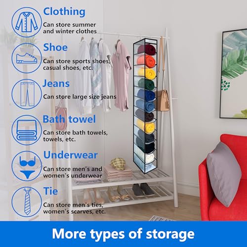 Closet Organization,12 Section, Hanging Closet Organizer, Space Saving, College Dorm Essentials for Girls,Heavy dutys Hooks Up to 45 Pounds,Clothes Storage,Closet Organizer,White/Black - color: NEW Heavy duty rack-White/Black-12 pockets