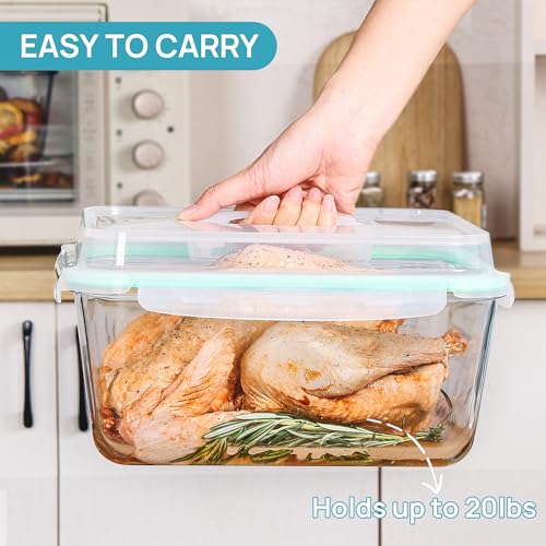 Vtopmart 220oz + 76.4oz Extra Large Glass Storage Containers Set, Meal Prep Food Container Sets with Snap Airtight Lids for Roasting Turkey, Rotisserie Chicken, Baking, Watermelon Storage, BPA Free - size: 2pack 220oz+76.4oz
