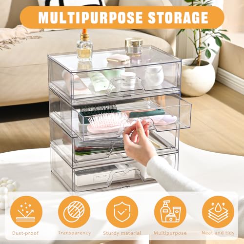 2 Pack Stackable Makeup Organizer, 12.1''L Acrylic Bathroom Organizer and Storage Undersink Drawer, Cosmetics and Beauty Supplies,Clear Plastic Storage Bins for Desk,Cabinet,Kitchen,Vanity,Pantry - style: 2pack Wide